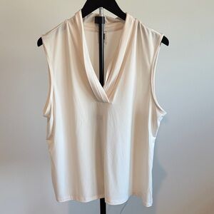 Ann Klein Sleeveless V-Neck Knit Top in Cream XL